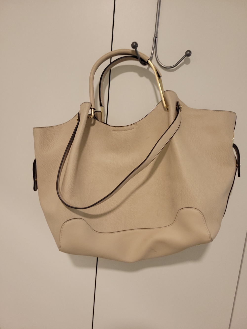Sondra Roberts Cream Tote with Gold Handle Accents - Picture 1 of 5